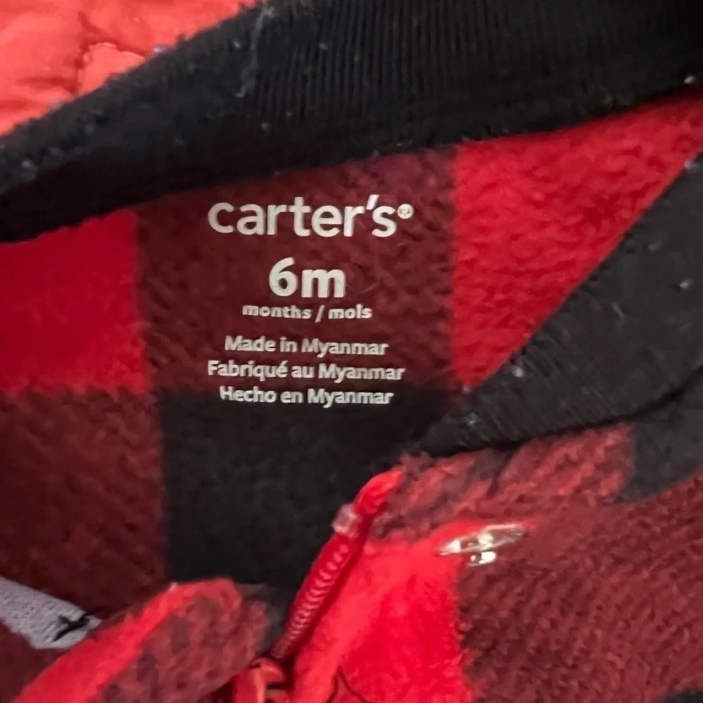 Carter’s 6 months pajama red & black plaid Sherpa bear holiday style winter wear